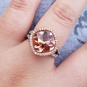 Champagne Swarovski crystal 925 silver ring size 9